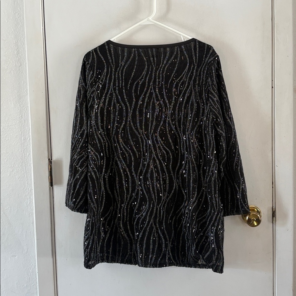 Reba black mesh lined top silver metallic stitching black sequins Size XL - Picture 10 of 10